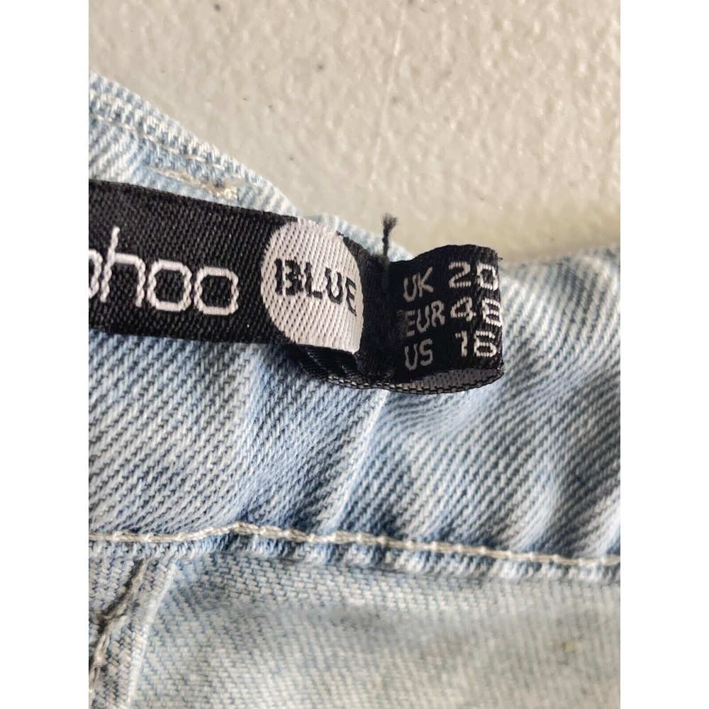 Boohoo Jeans Womens Size 16 Thong Back Mom High Rise Light Blue Wash Denim - Picture 7 of 11